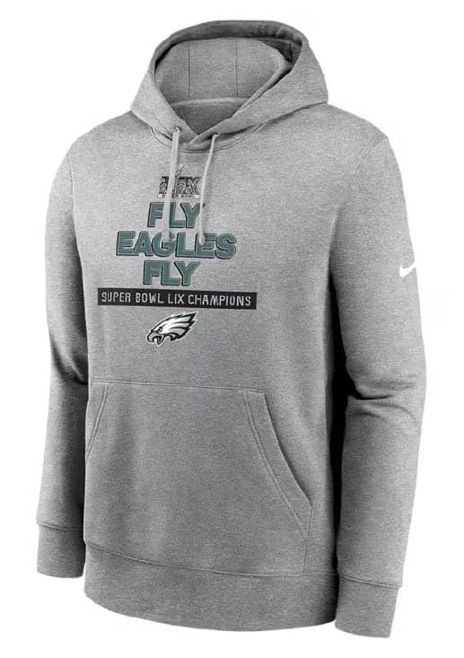 Nike Philadelphia Eagles Mens Grey 2024 Super Bowl Champions Local Long Sleeve Hoodie