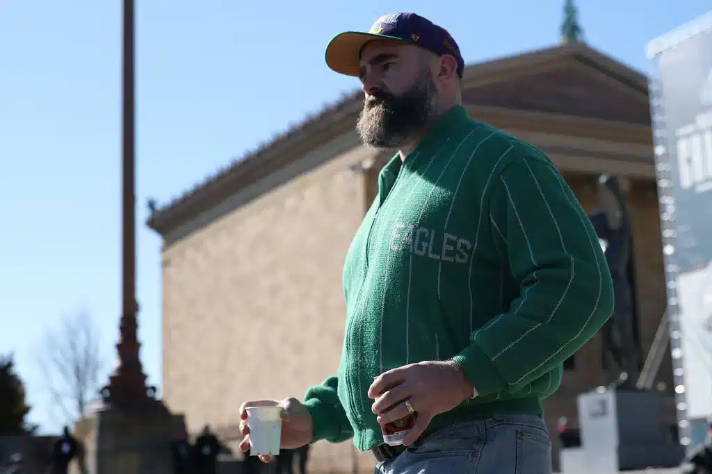 Former Philadelphia Eagles player Jason Kelce is seen during the Philadelphia Eagles Super Bowl Championship Parade