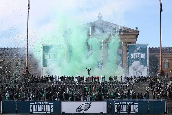 The Philadelphia Eagles on the steps of the Art Museum. 