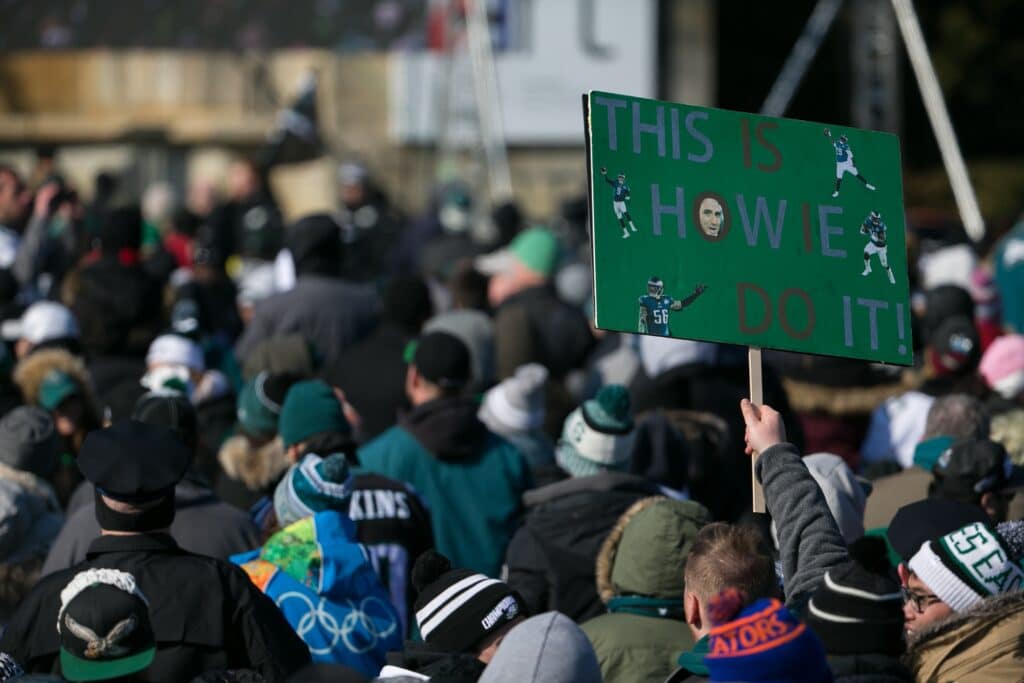 Thousands gather around the Rocky steps of the Philadelphia Museum of Art as the Super Bowl LII Champions Philadelphia Eagles parade