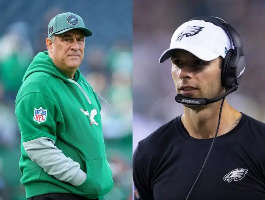 Eagles Defense Facing Patrick Mahomes: Vic Fangio of the Philadelphia Eagles and Jonathan Gannon of the Arizona Cardinals