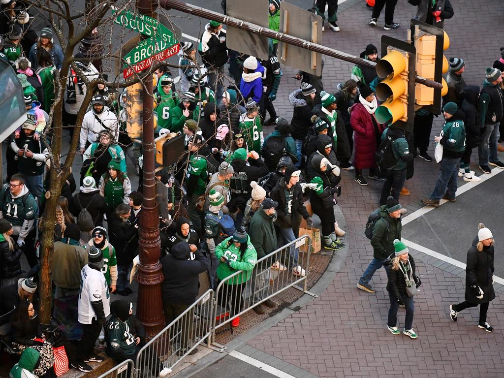 Eagles fans gather on Broad Street in Philadelphia prior to the Philadelphia Eagles Super Bowl 59 victory parade on Friday, February 14, 2025. Super Bowl parade spots.